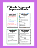 First grade curriculum pacing guide bundle from Happy Suns Learning Co., featuring sequential educational planning pages.