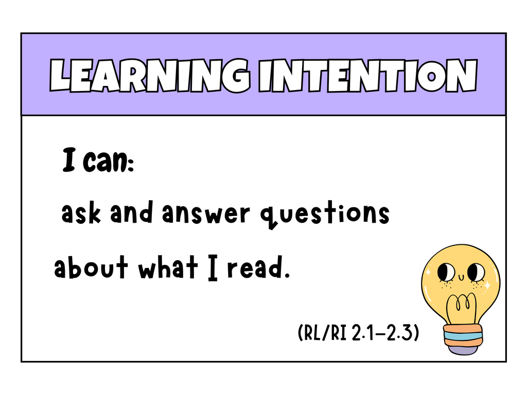 Colorful chart displaying second grade learning intentions from Happy Suns Learning Co., with educational goals and objectives.