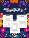 Colorful Dia de los Muertos activity pack with altar decorations, coloring pages, and writing worksheets from Happy Suns Learning Co.