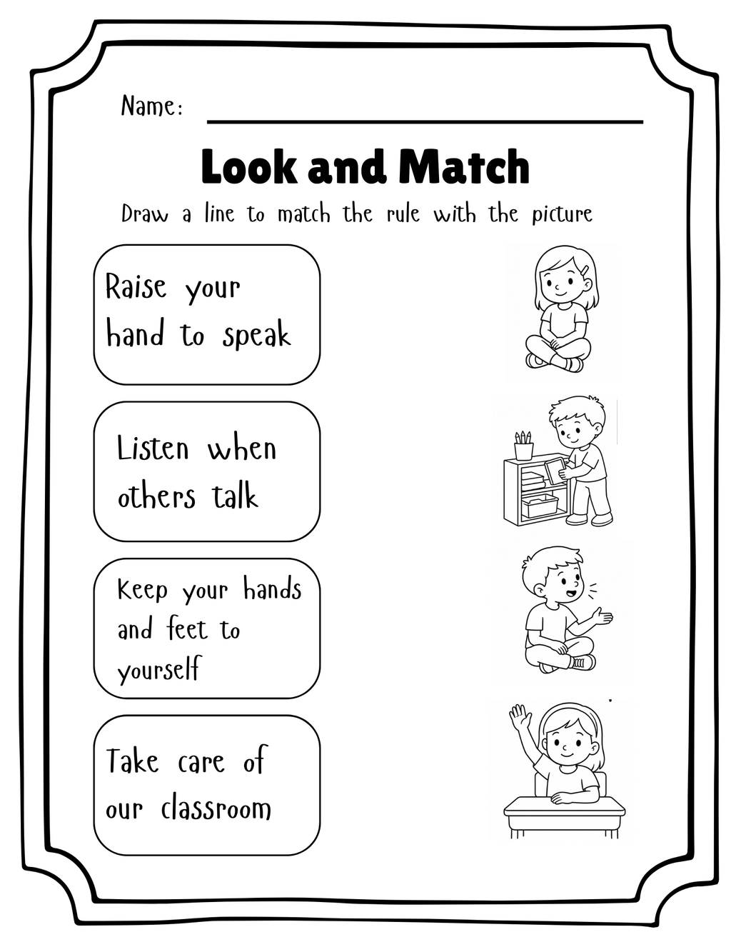 Colorful classroom rules activities for back to school, designed by Happy Suns Learning Co. for engaging classroom lessons.