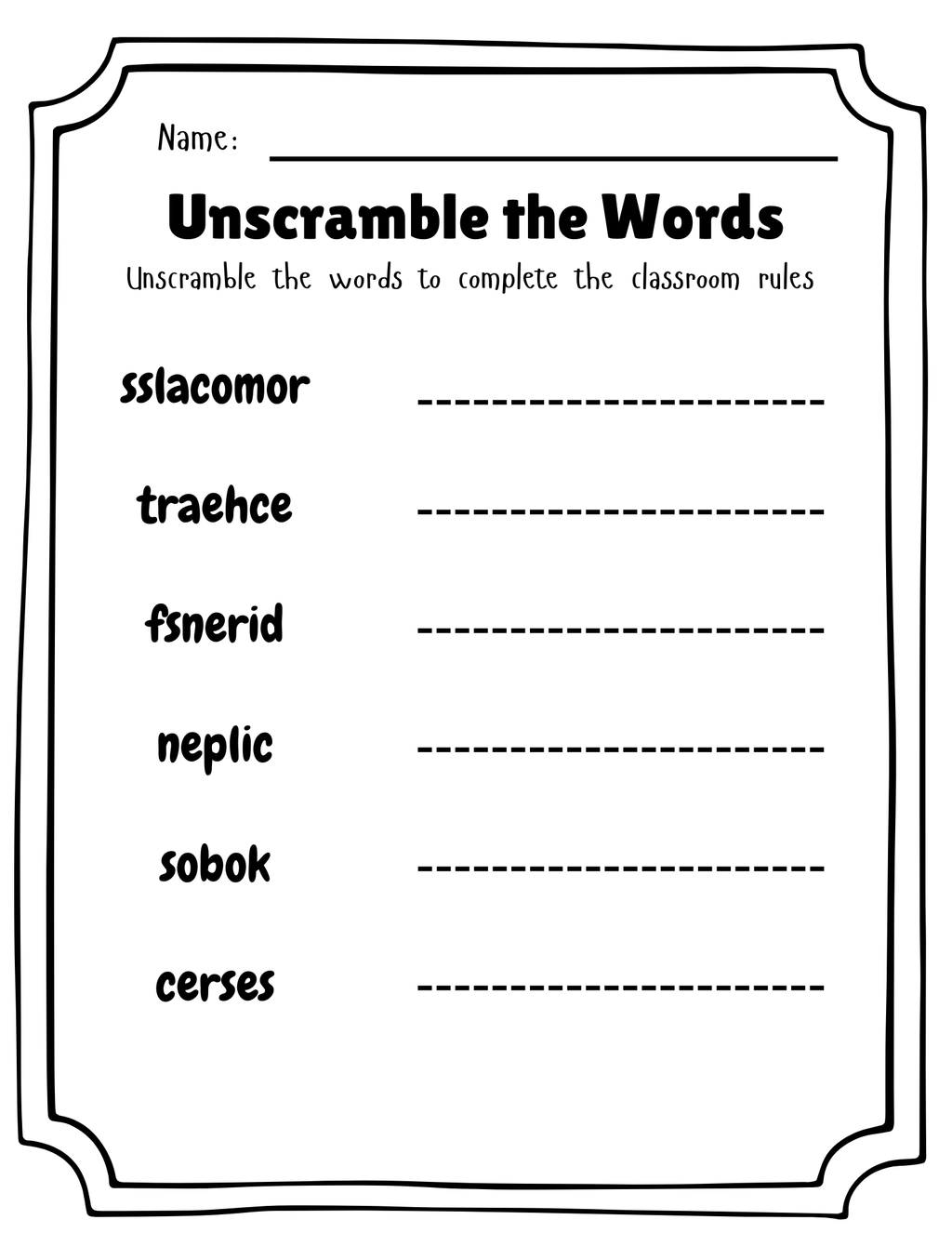 Colorful classroom rules activity sheet from Happy Suns Learning Co. for back-to-school classroom management and student engagement.
