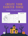 Halloween creative writing worksheet featuring spooky monsters for kids, designed by Happy Suns Learning Co.