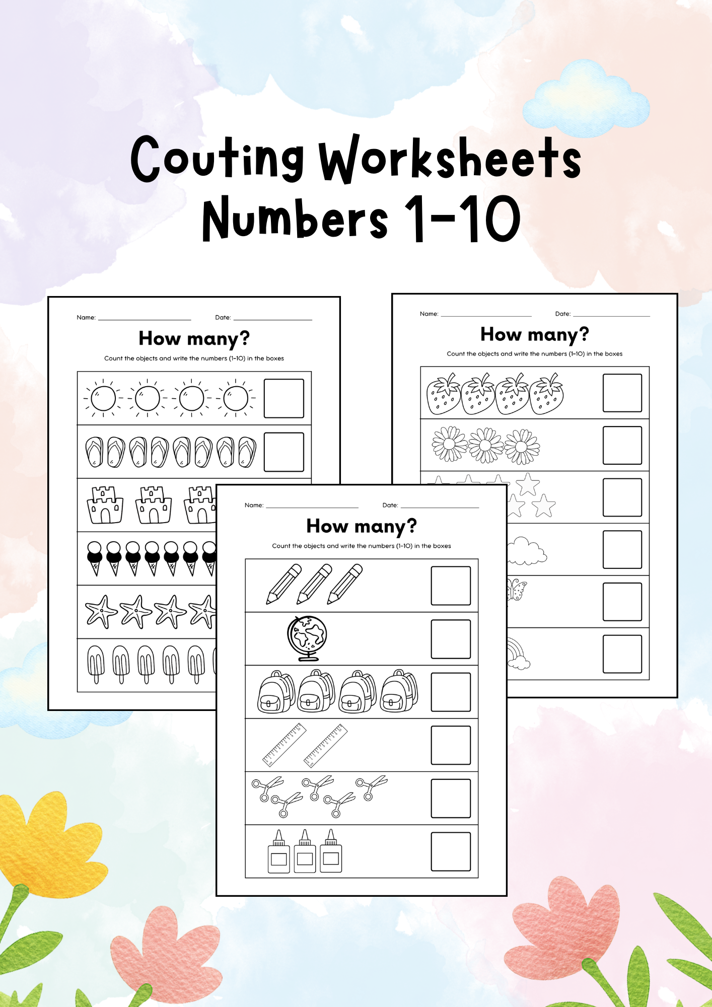 Counting Worksheets | Numbers 1-10| Printable Math Activities for Preschool, TK, & Kindergarten