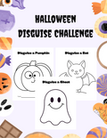 Children dressed in Halloween disguise costumes participating in a creative activity pack by Happy Suns Learning Co.