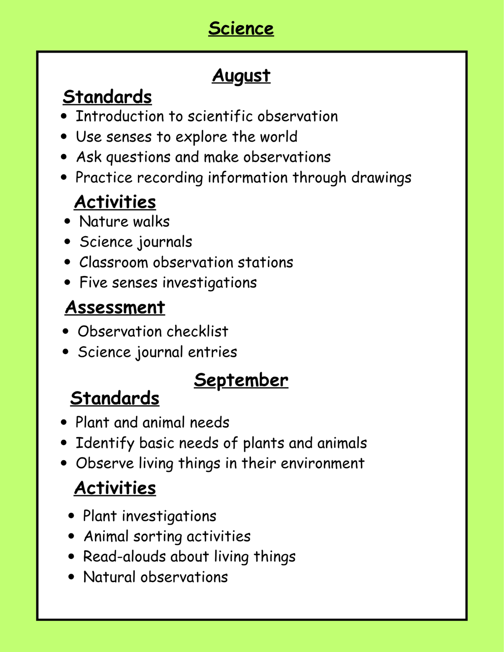 Kindergarten curriculum planning guide by Happy Suns Learning Co. with colorful charts and sample lesson plans on a white background.