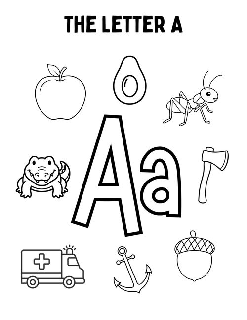 Coloring pages featuring alphabet letters A-Z for preschool and kindergarten by Happy Suns Learning Co.