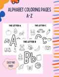 Colorful alphabet coloring pages featuring uppercase and lowercase letters from A to Z for preschool and kindergarten students.