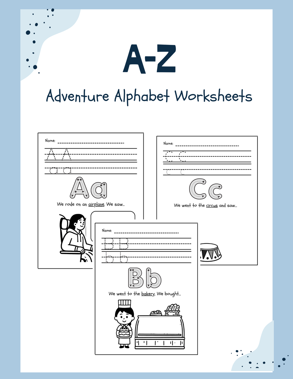 A-Z Adventure Alphabet Worksheets | Draw & Read