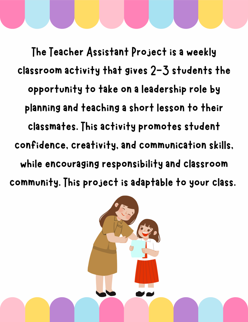 Children participating in a classroom leadership activity, with a teacher assistant role, led by Happy Suns Learning Co.