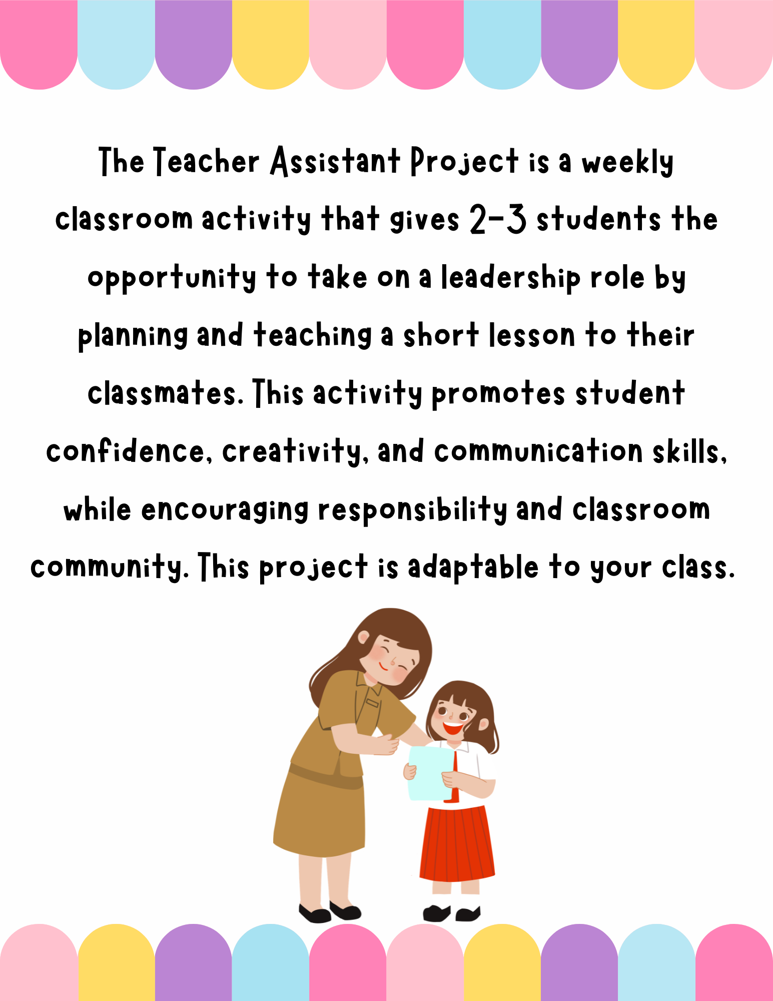Children participating in a classroom leadership activity, with a teacher assistant role, led by Happy Suns Learning Co.