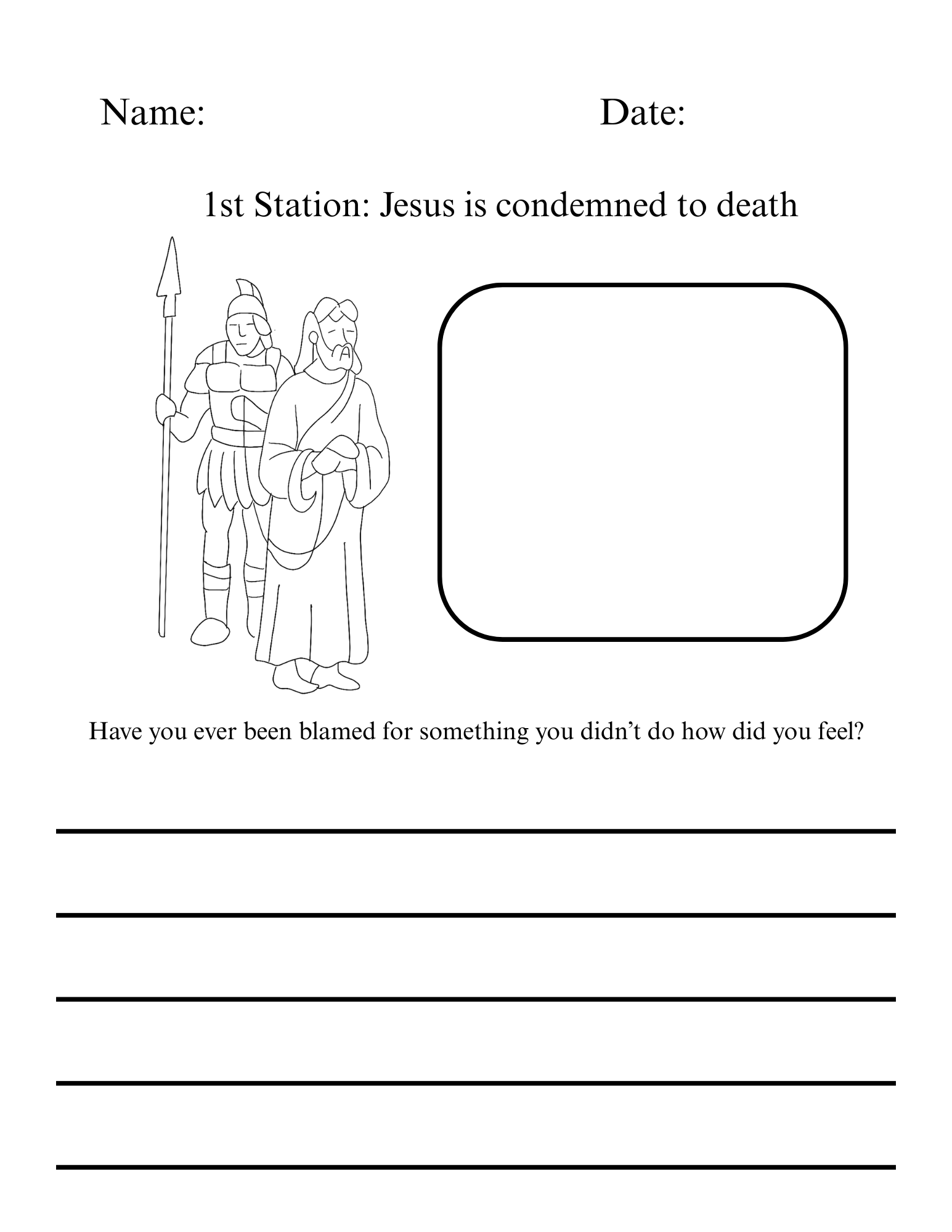 Children's Stations of the Cross activity for kids by Happy Suns Learning Co., featuring colorful illustrations for Catholic learning.