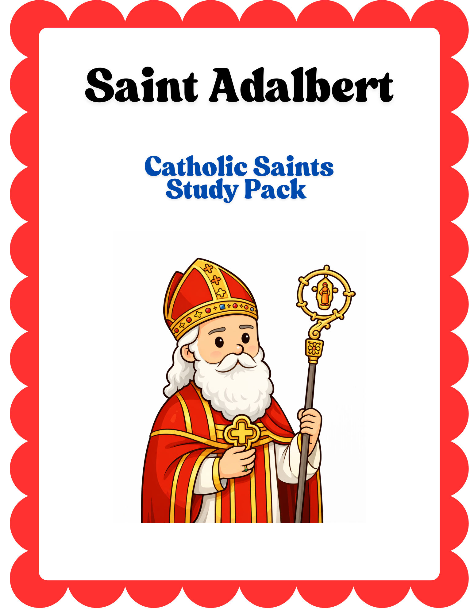 Saint Adalbert activities worksheet by Happy Suns Learning Co. featuring colorful illustrations and educational content for kids.