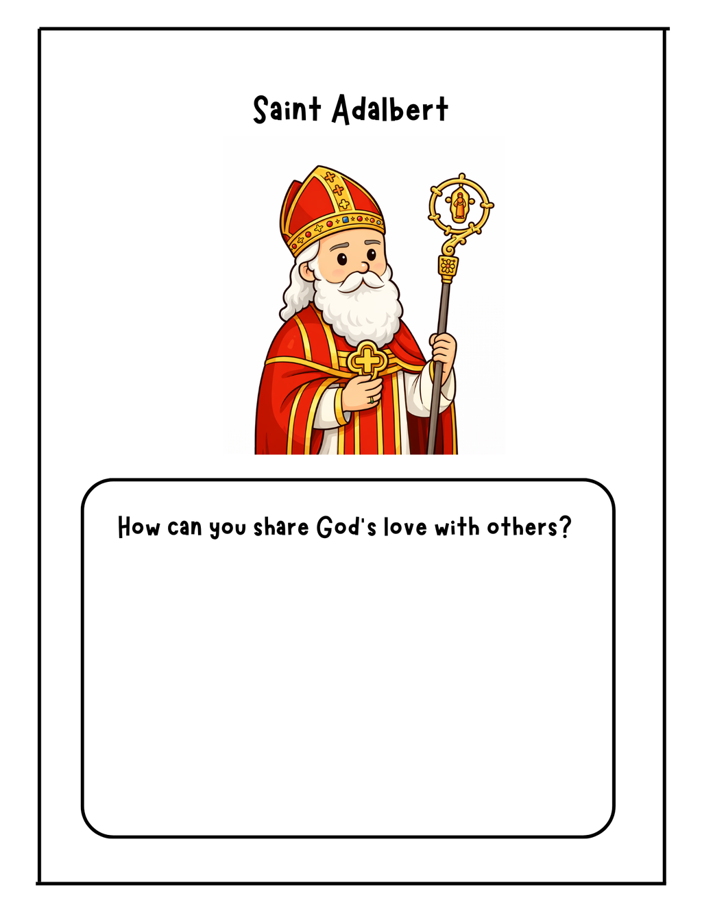 Illustration of Saint Adalbert for educational activities by Happy Suns Learning Co., suitable for classroom learning resources.