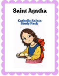 Catholic worksheet featuring Saint Agatha with religious symbols, designed for educational use by Happy Suns Learning Co.