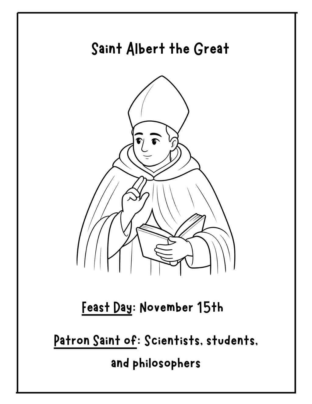 Saint Albert the Great activity pack by Happy Suns Learning Co., featuring educational materials and illustrations for learning.