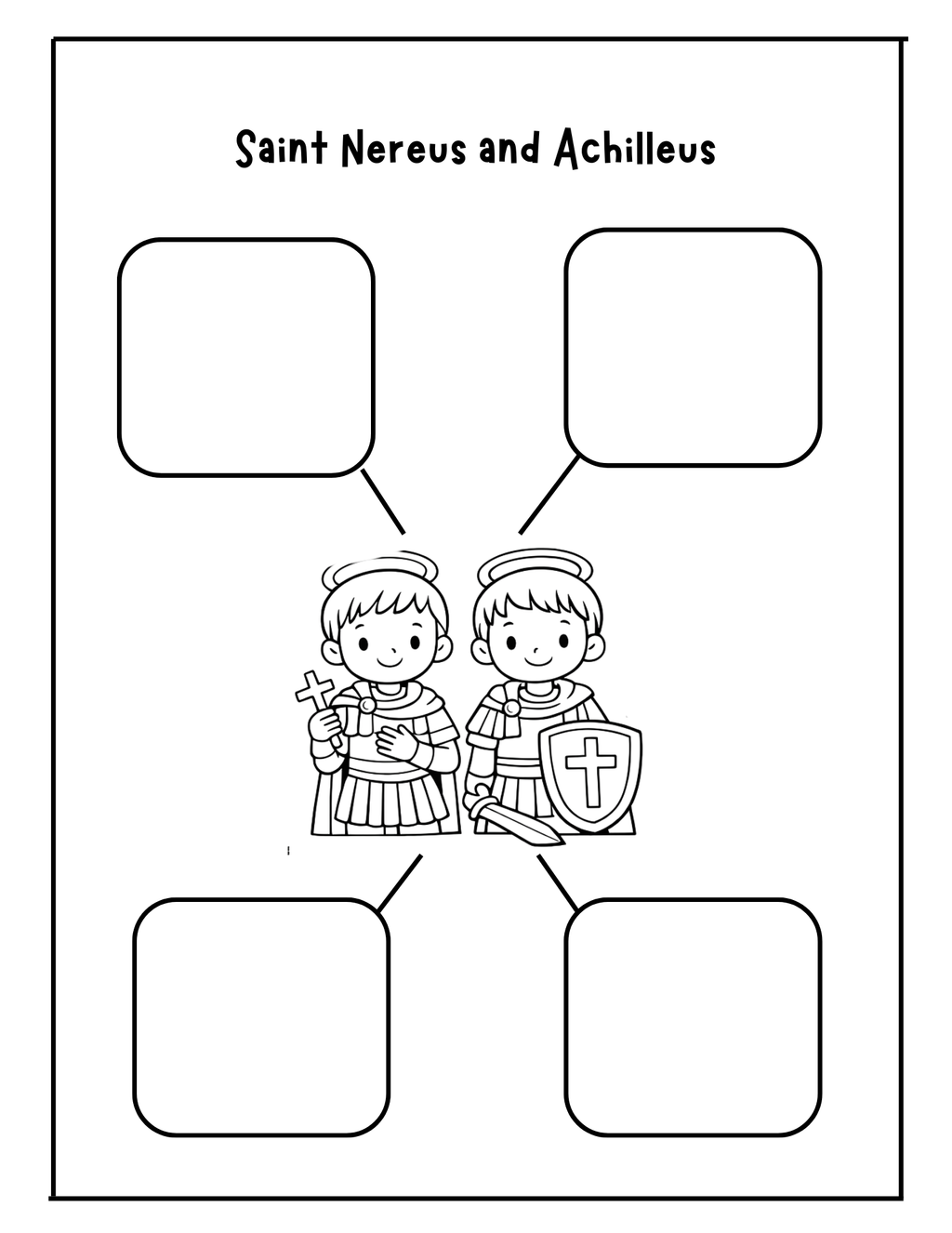 Saint Nereus and Achilleus activity pack by Happy Suns Learning Co., featuring colorful illustrations and educational activities.