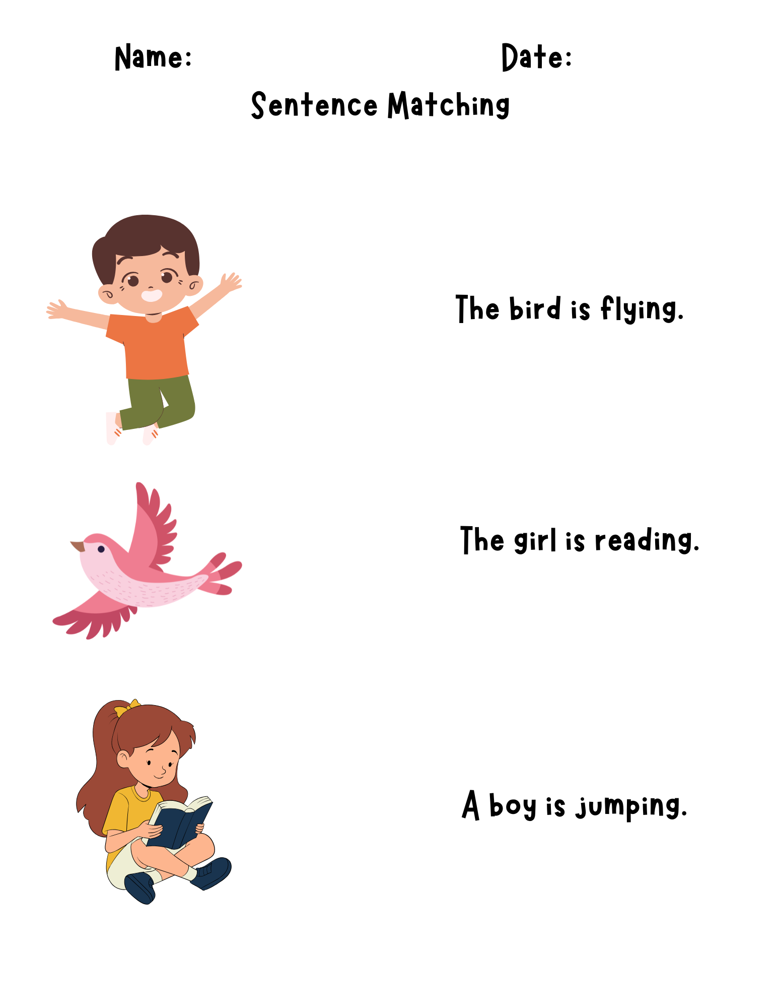 Sentence building and matching worksheets for ELL support by Happy Suns Learning Co., featuring colorful activities for language learning.
