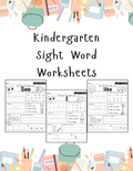 Colorful kindergarten sight word worksheets from Happy Suns Learning Co. with 30 no-prep practice pages for early reading skills.