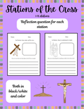Reflection questions and writing pages for Stations 7-15 of the Stations of the Cross, by Happy Suns Learning Co.