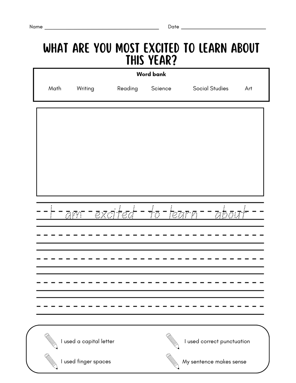 Black and white summer writing prompt worksheets for kindergarten and 1st grade from Happy Suns Learning Co.