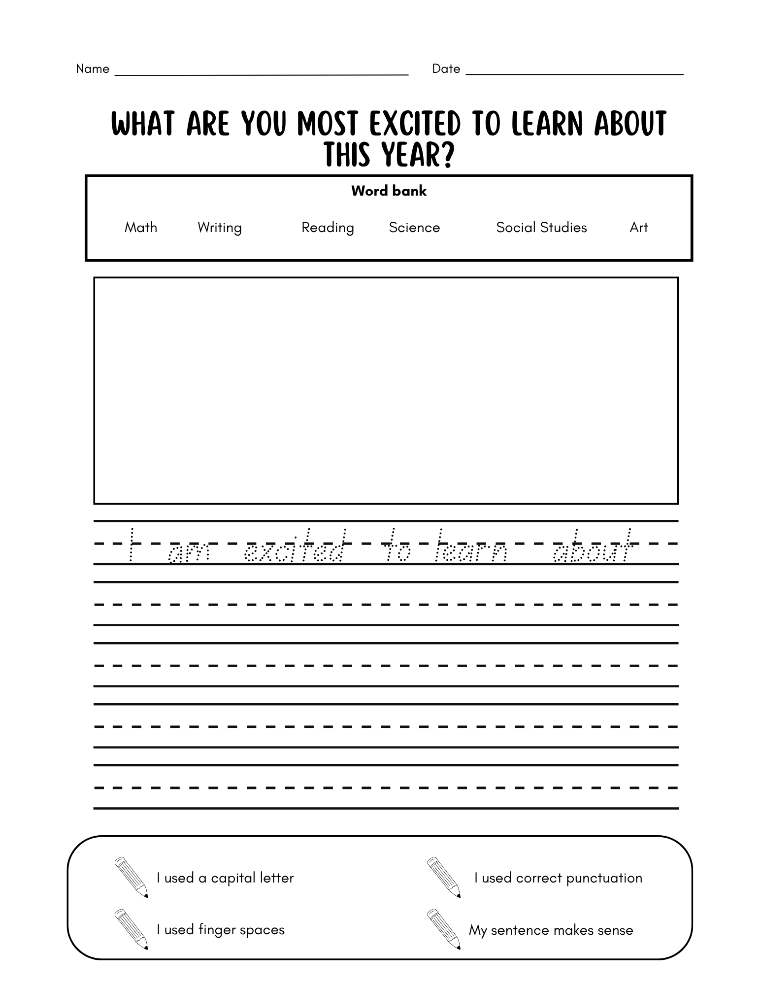 Black and white summer writing prompt worksheets for kindergarten and 1st grade from Happy Suns Learning Co.