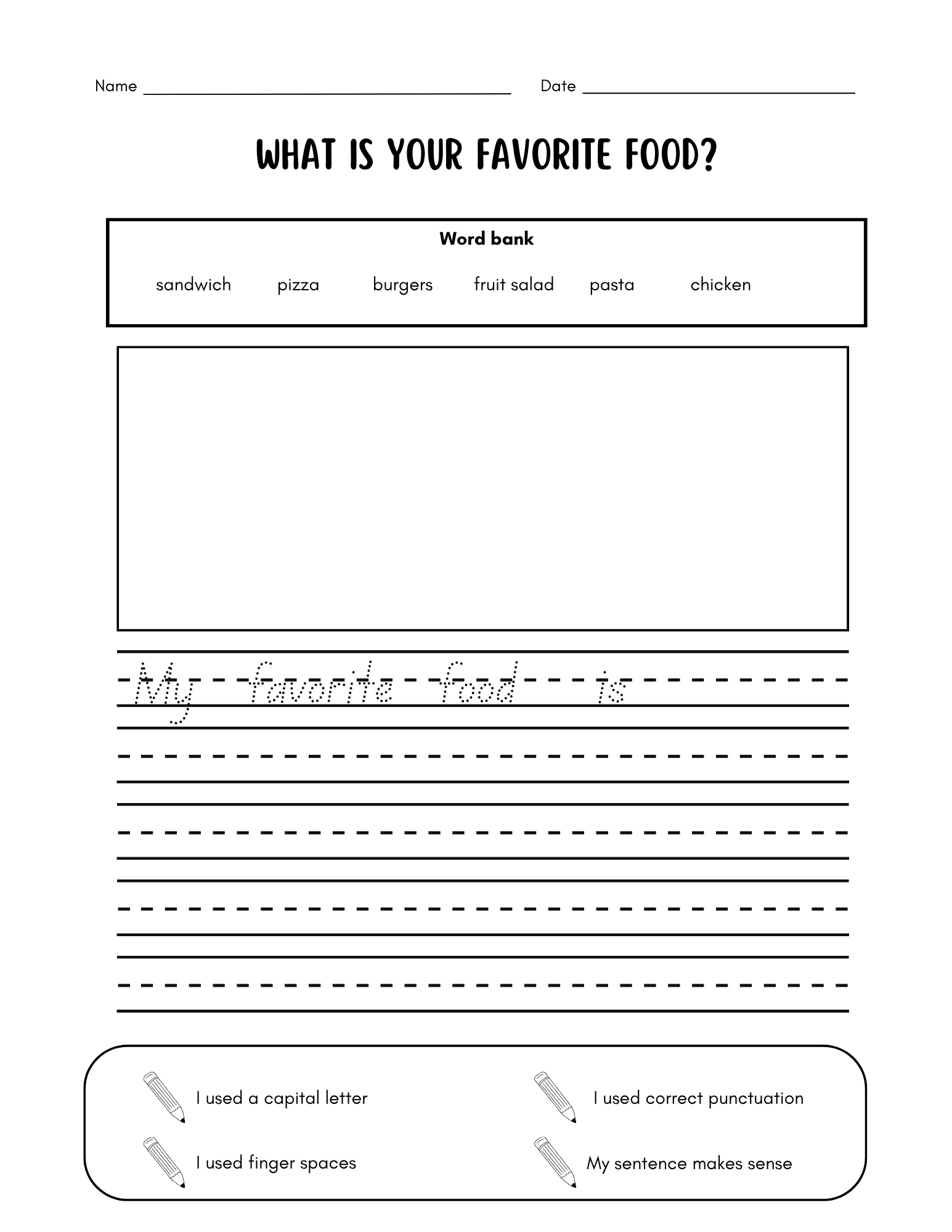 Black and white summer-themed writing prompt worksheets for kindergarten and 1st grade from Happy Suns Learning Co.