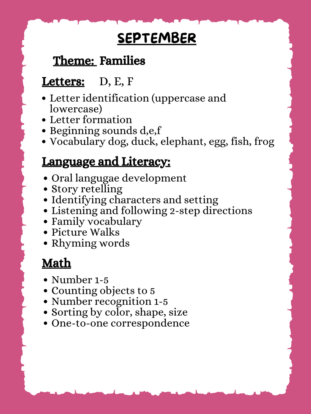TK Year Long Curriculum Plan | Month By Month Pacing Guide