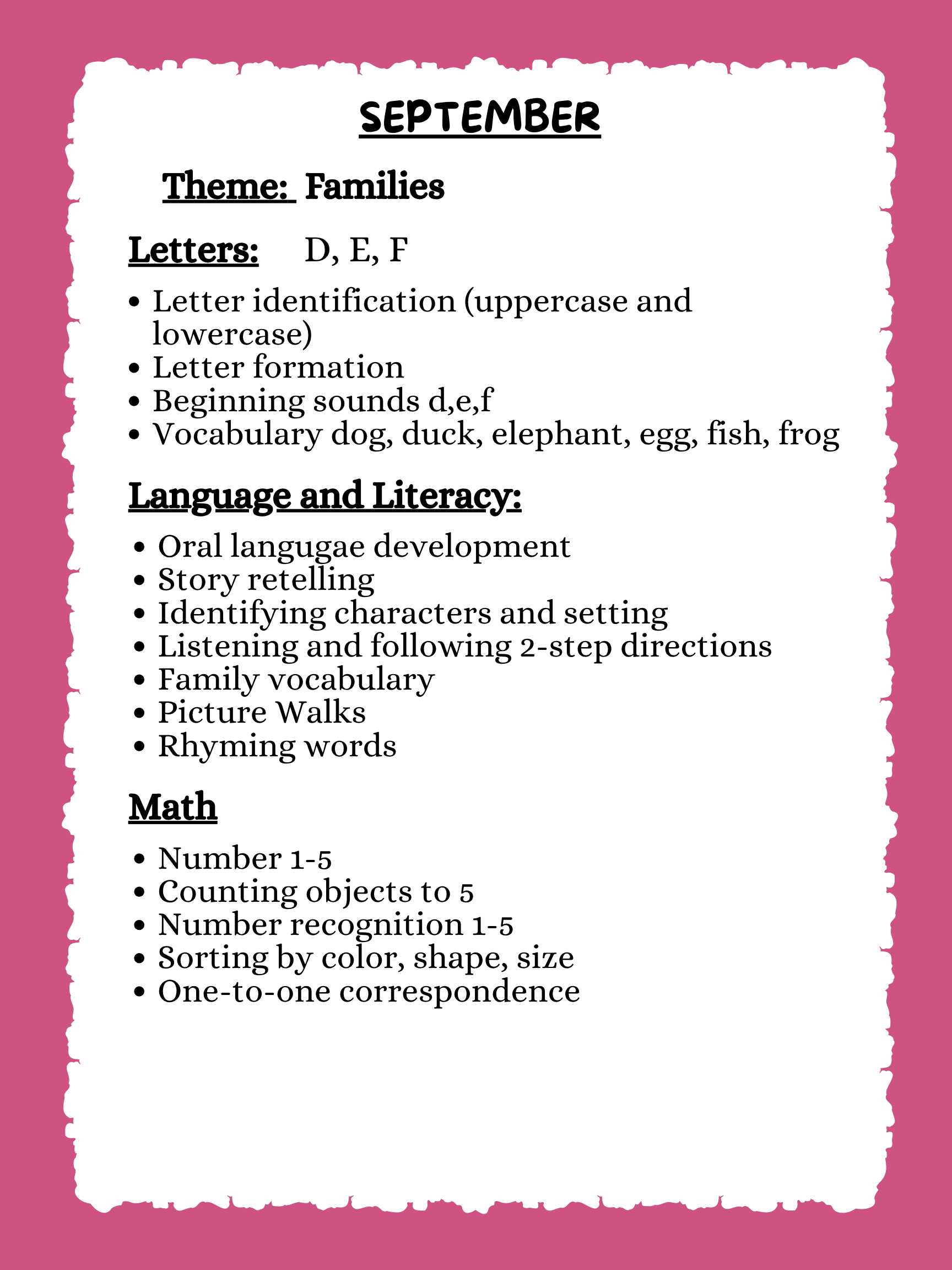 TK Year Long Curriculum Plan | Month By Month Pacing Guide