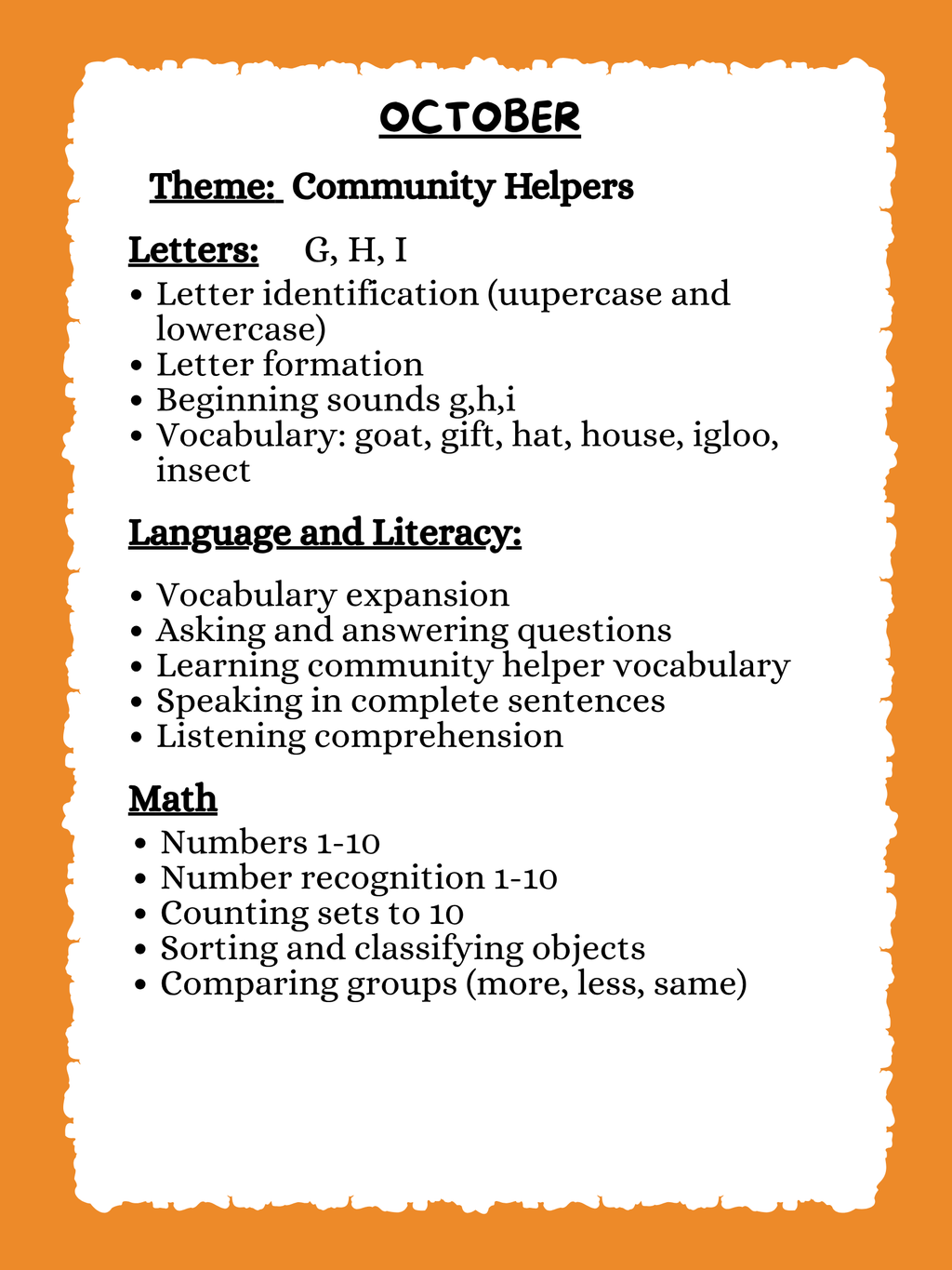 TK Year Long Curriculum Plan | Month By Month Pacing Guide