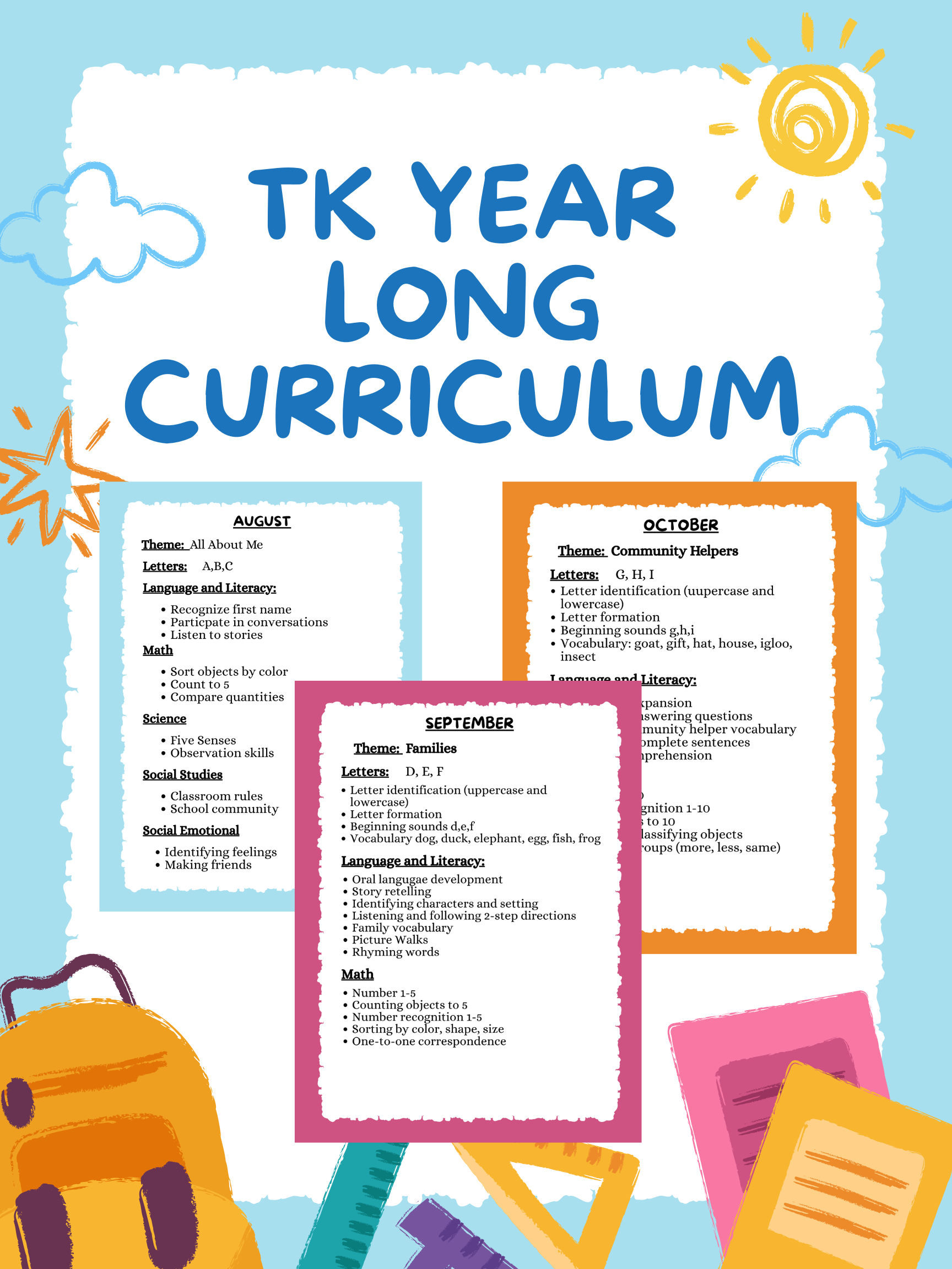 TK Year Long Curriculum Plan | Month By Month Pacing Guide